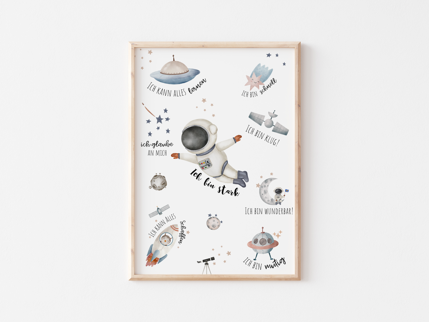 Inspirational Affirmation Poster for Kids | German Affirmation | Space Themed Positive Wall Art