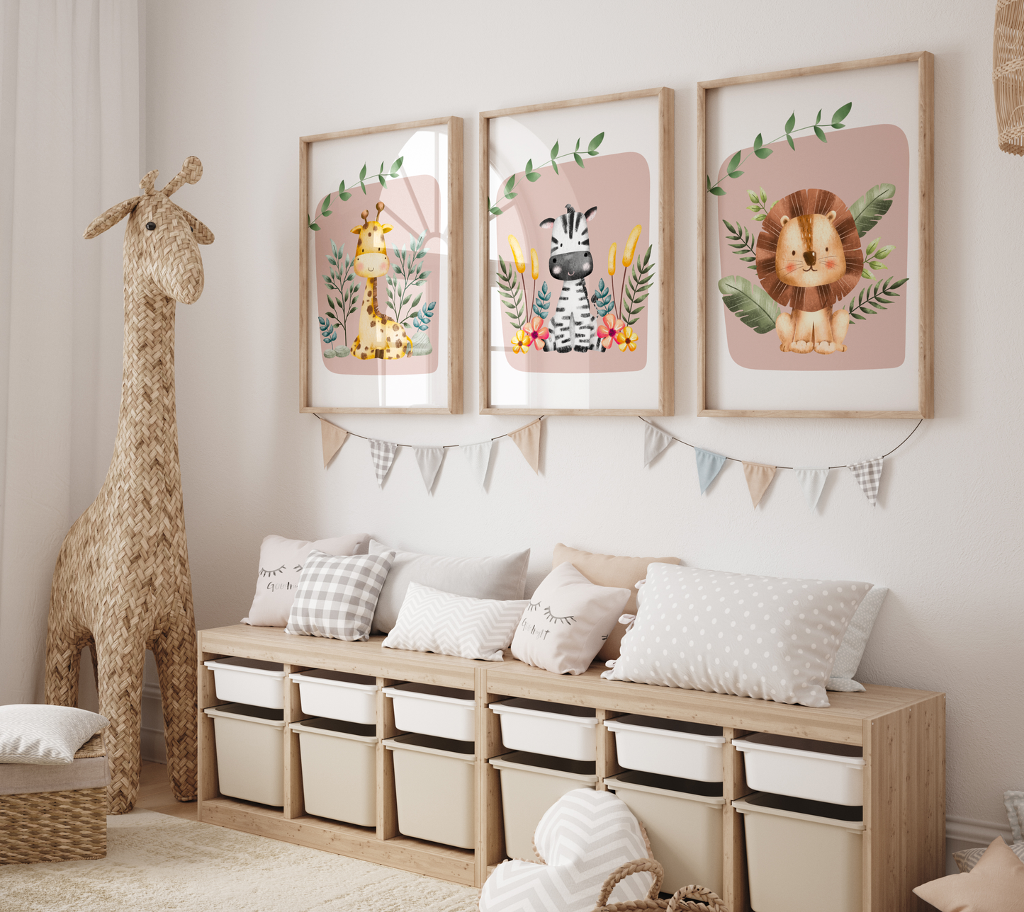 3er Set Giraffe, Zebra & Lion Posters
