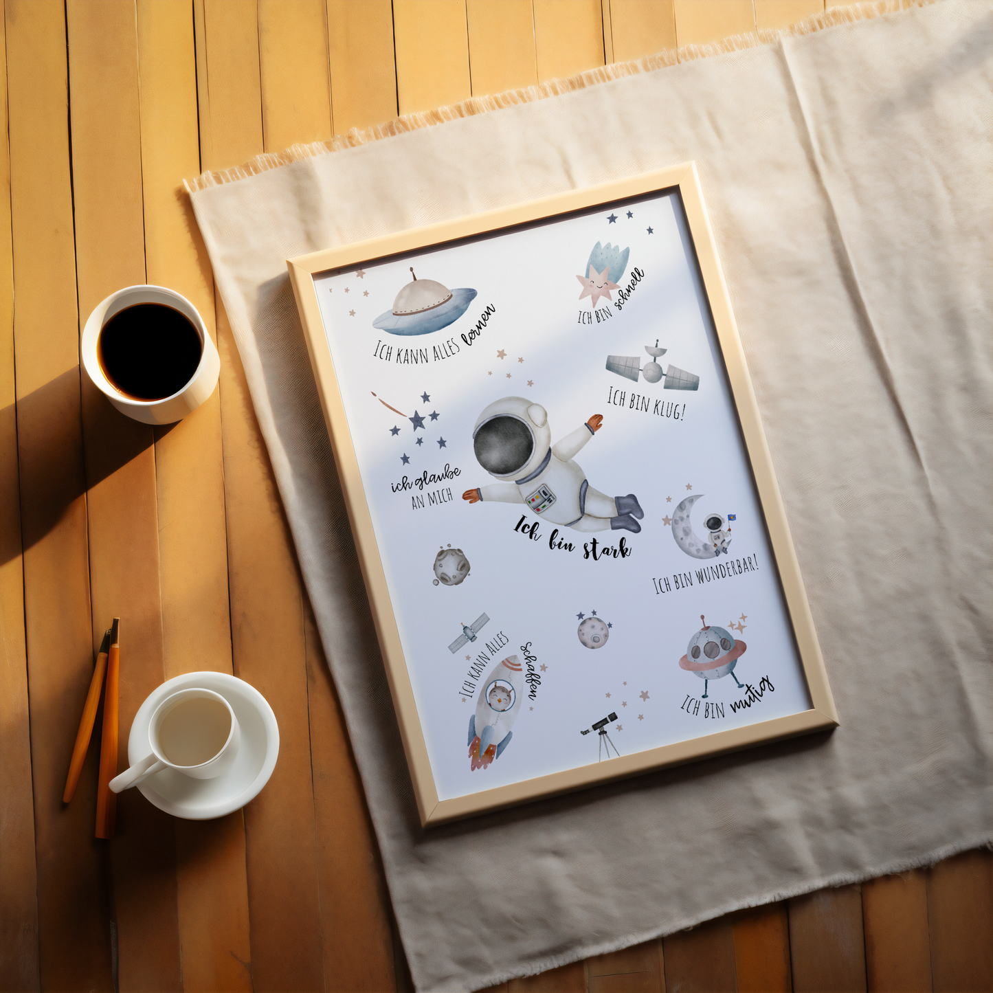 Inspirational Affirmation Poster for Kids | German Affirmation | Space Themed Positive Wall Art