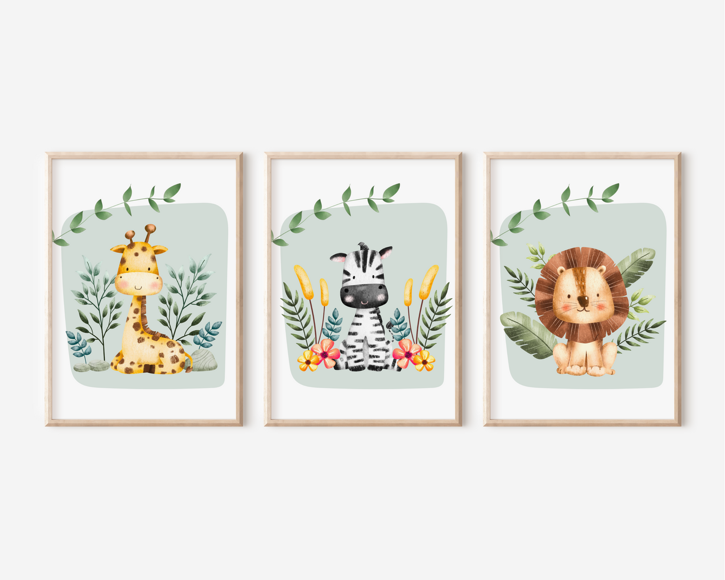 3er Set Giraffe, Zebra & Lion Posters