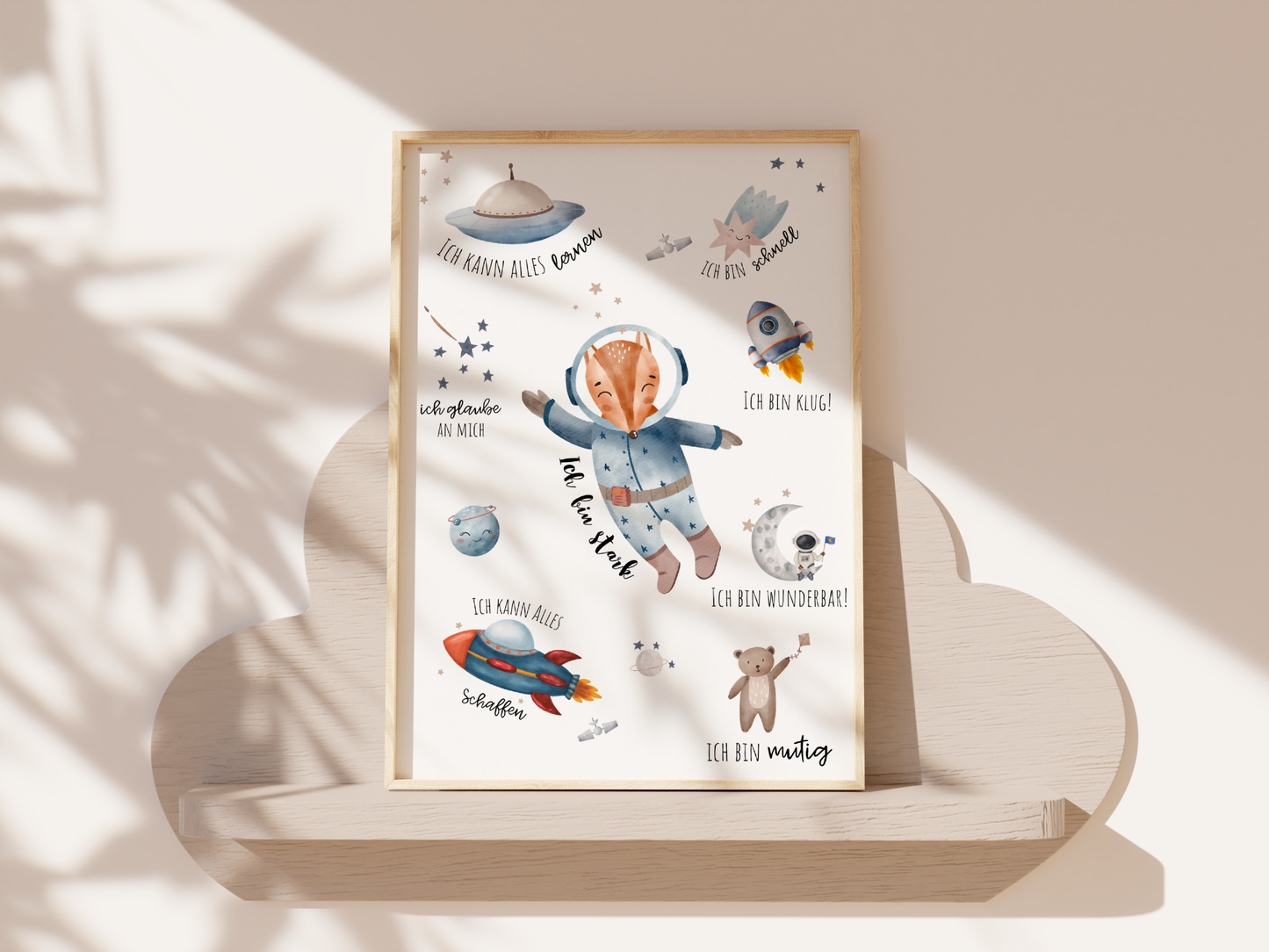 Inspirational Affirmation Poster for Kids | German Affirmation | Space Themed Positive Wall Art