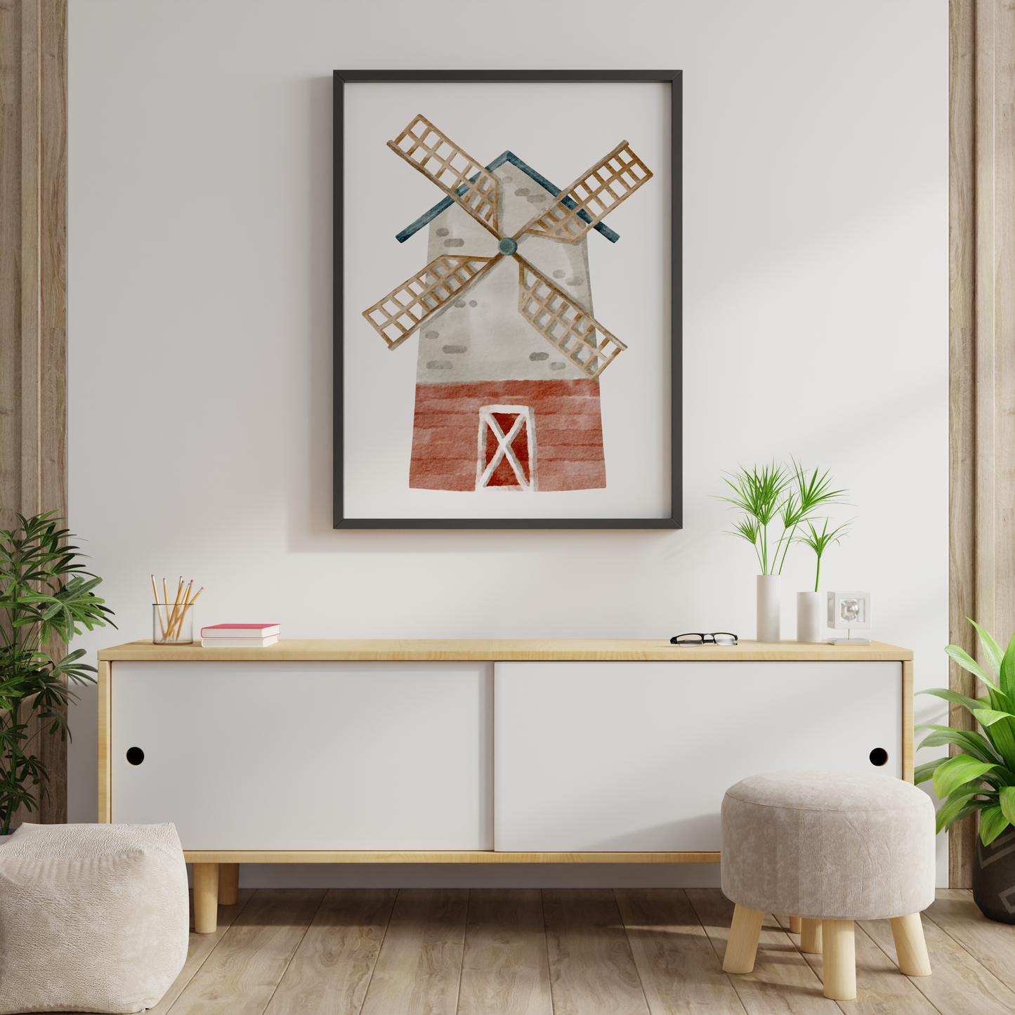Watercolour Windmill Poster