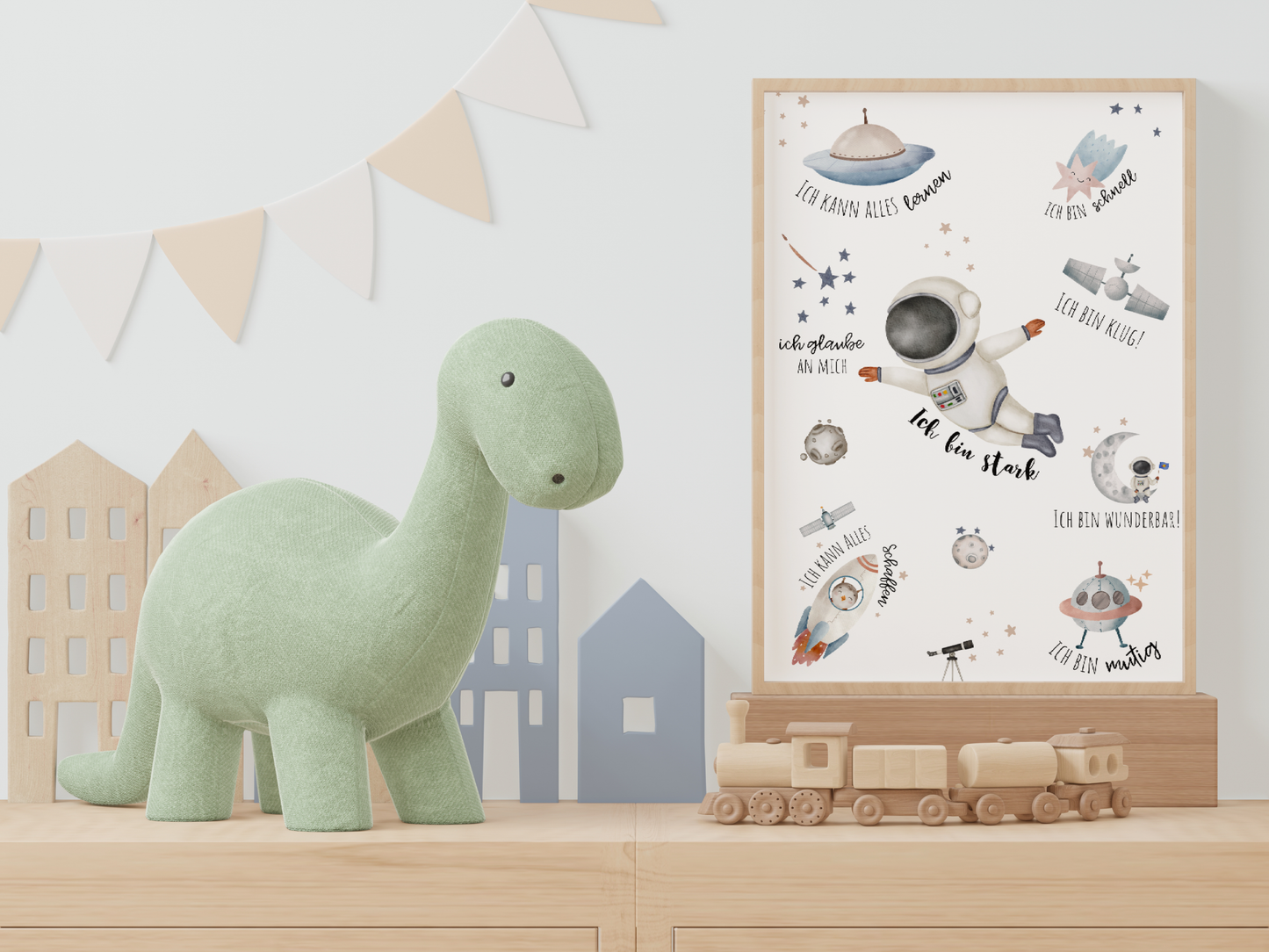 Inspirational Affirmation Poster for Kids | German Affirmation | Space Themed Positive Wall Art
