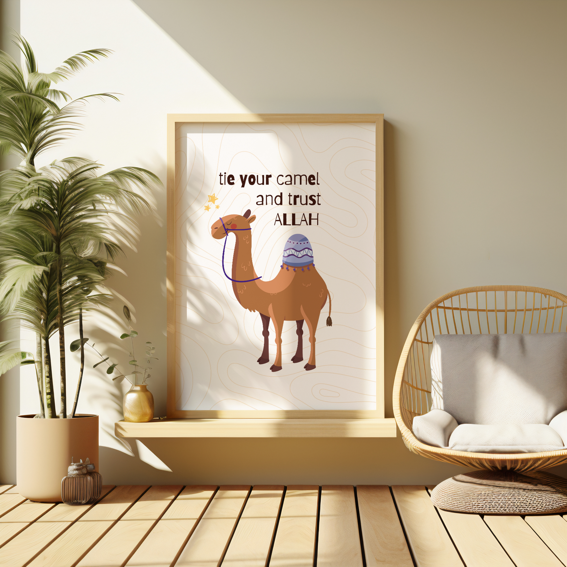 Tie Your Camel and Trust Allah | Islamic Kids Poster | Cute Camel Wall Art | Inspirational Muslim Nursery Decor | Islamic Gift for Children