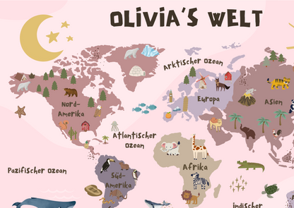 World map for children | Educational wall art for the children's room | Colorful poster for children's room decoration