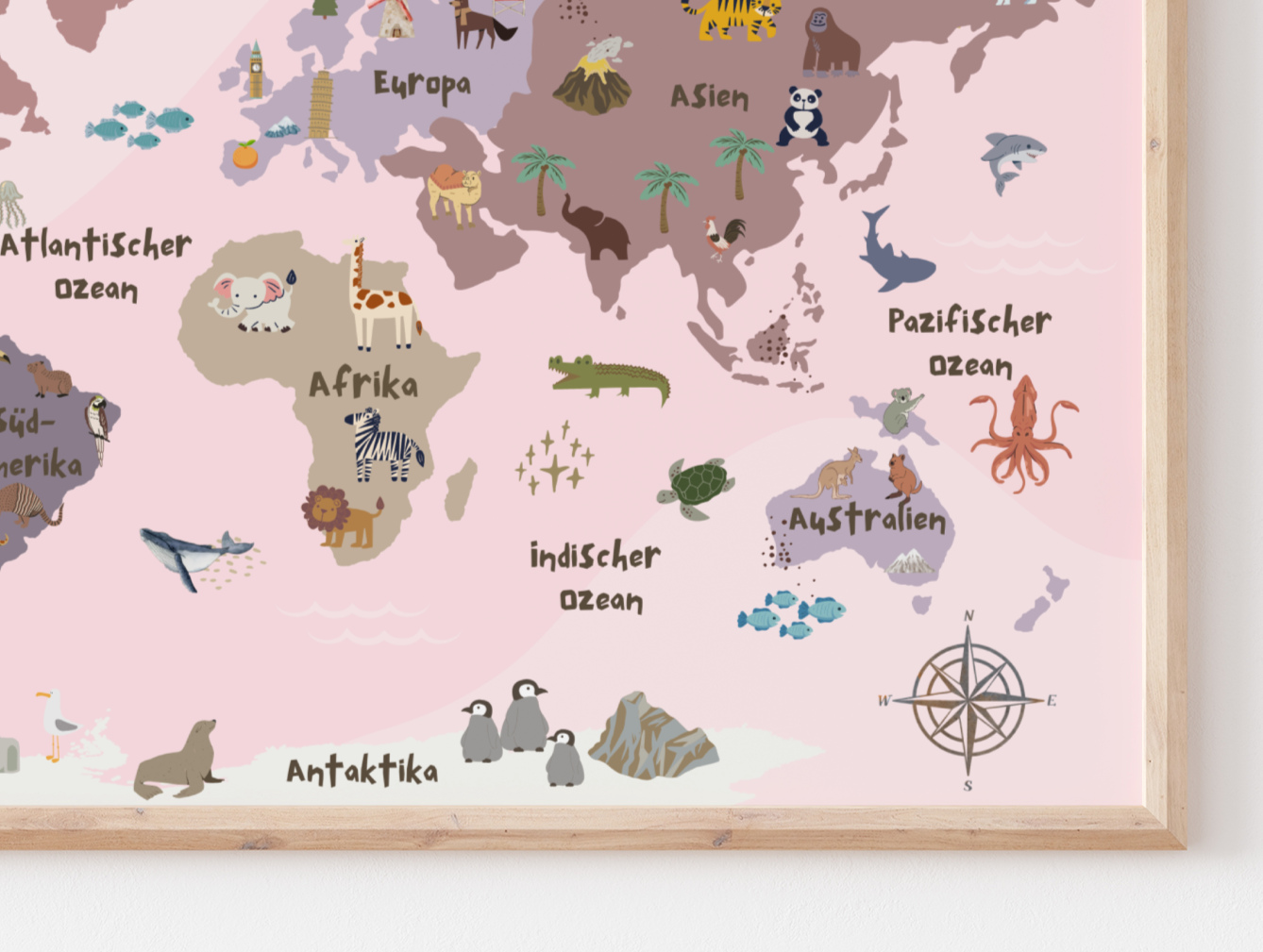 World map for children | Educational wall art for the children's room | Colorful poster for children's room decoration