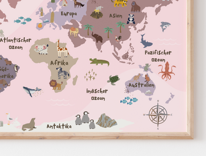 World map for children | Educational wall art for the children's room | Colorful poster for children's room decoration