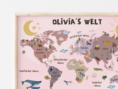 World map for children | Educational wall art for the children's room | Colorful poster for children's room decoration