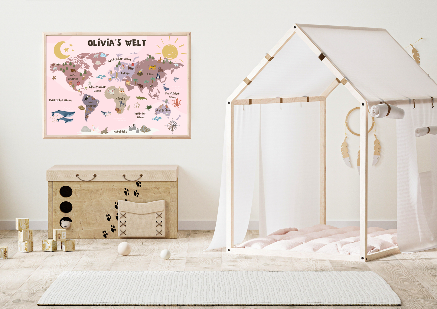 World map for children | Educational wall art for the children's room | Colorful poster for children's room decoration