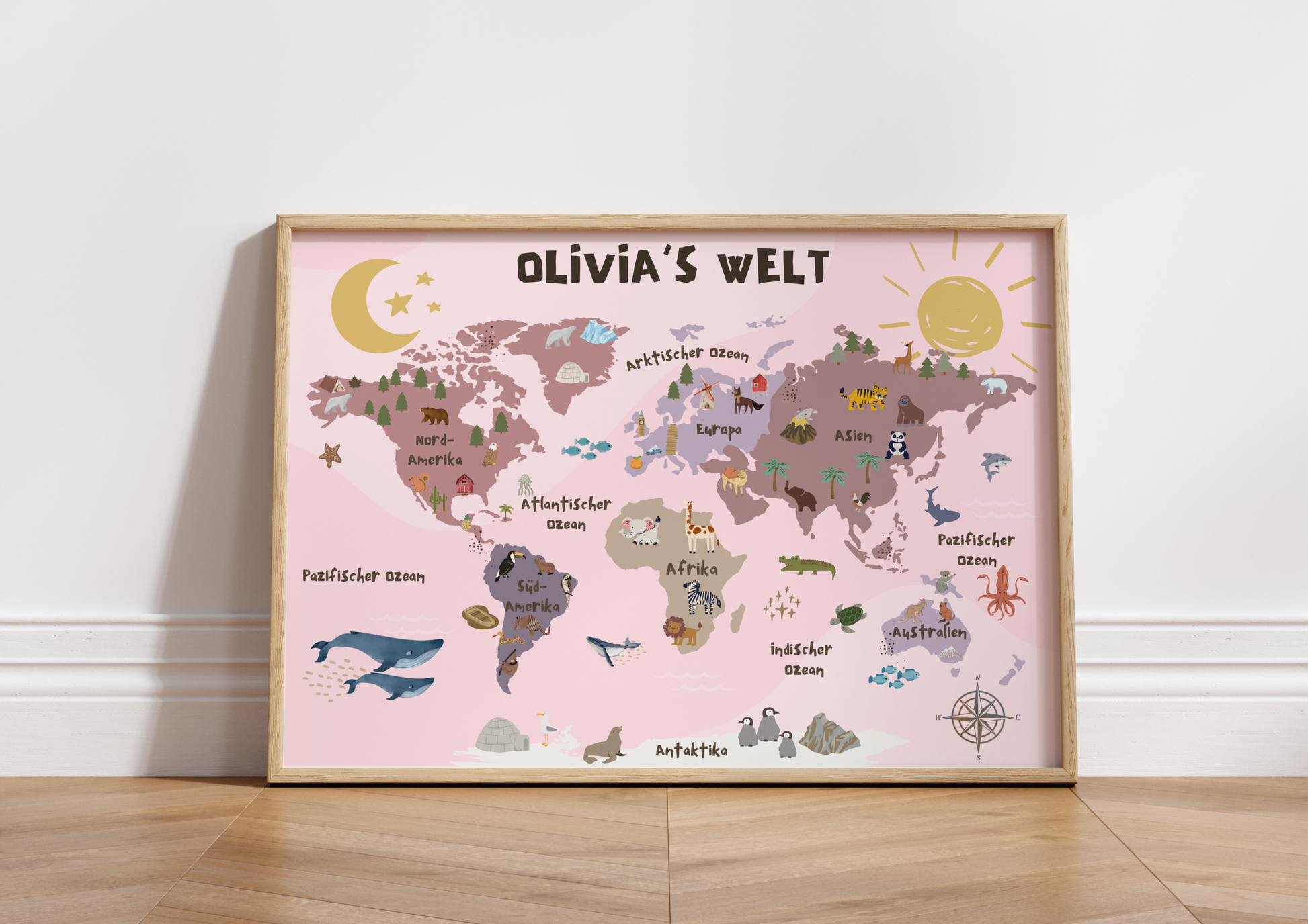 World map for children | Educational wall art for the children's room | Colorful poster for children's room decoration