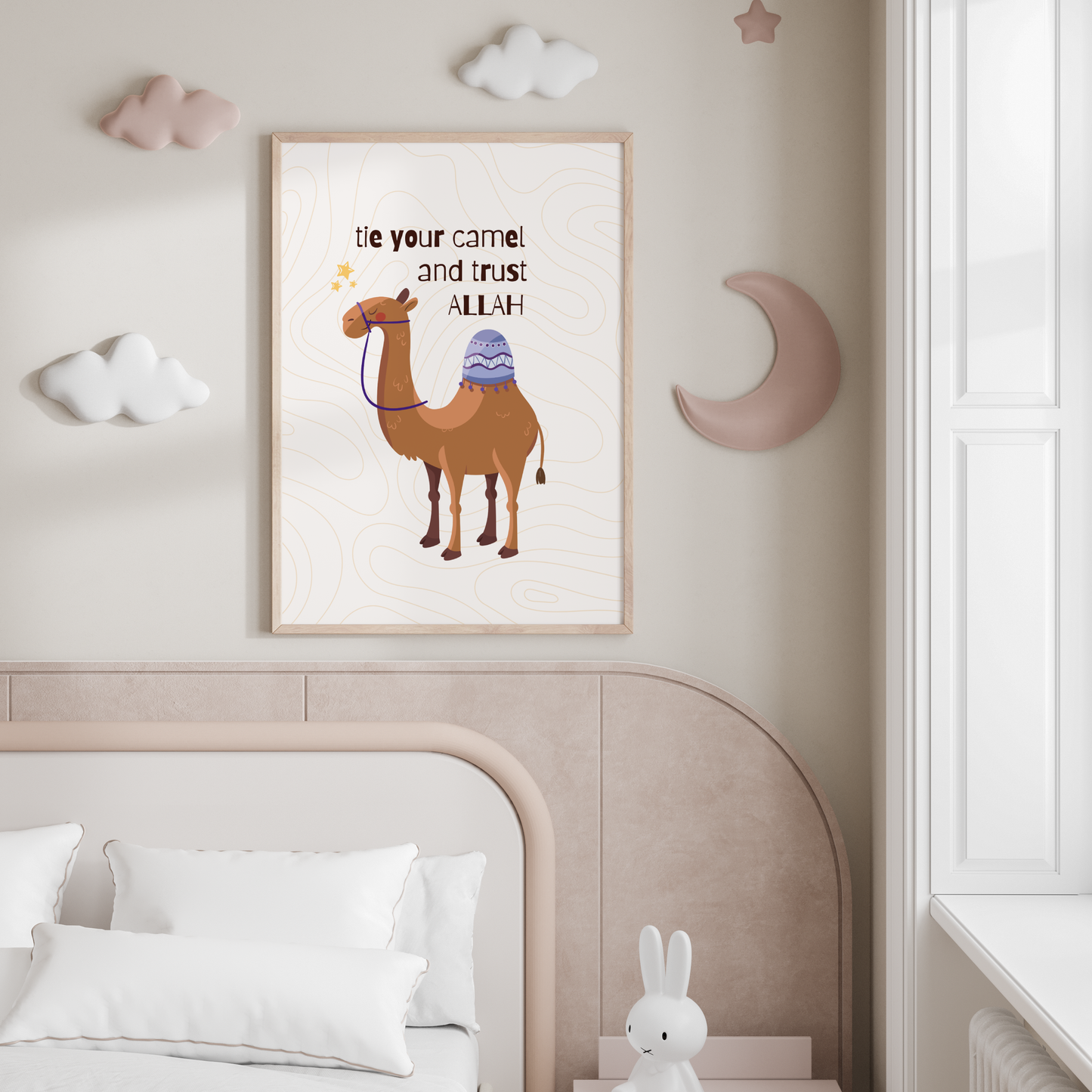 Tie Your Camel and Trust Allah | Islamic Kids Poster | Cute Camel Wall Art | Inspirational Muslim Nursery Decor | Islamic Gift for Children