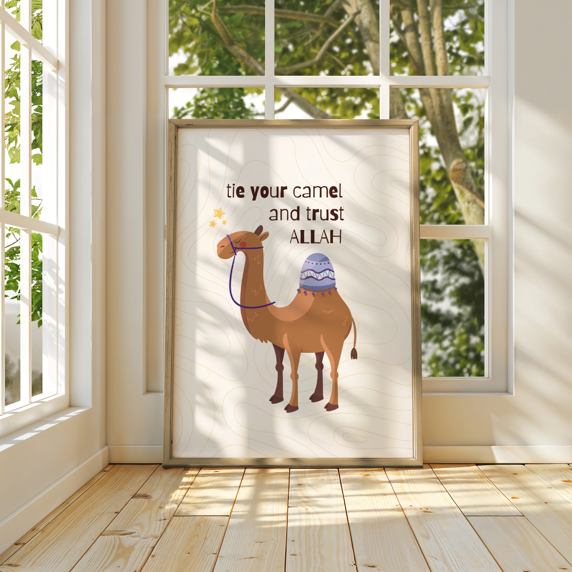 Tie Your Camel and Trust Allah | Islamic Kids Poster | Cute Camel Wall Art | Inspirational Muslim Nursery Decor | Islamic Gift for Children