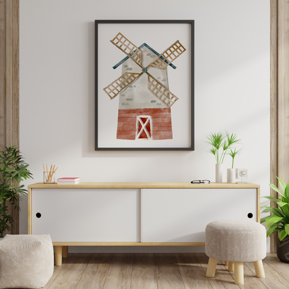 Watercolour Windmill Poster
